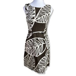 ⭐️ANTHROPOLOGIE Tabitha Palm Leaf Floral Sheath Dress Brown Cotton Tropical